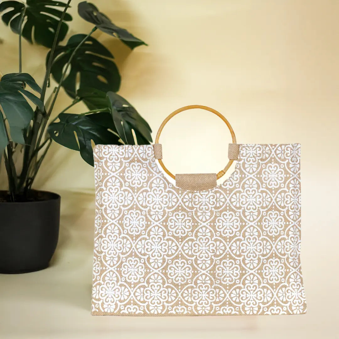 Mughal Print Cane Handle Lunch bag