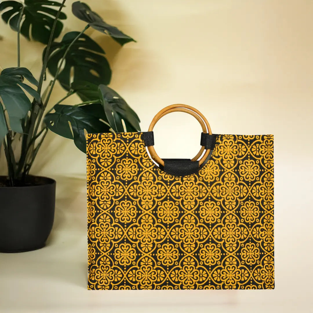 Mughal Print Cane Handle Lunch bag
