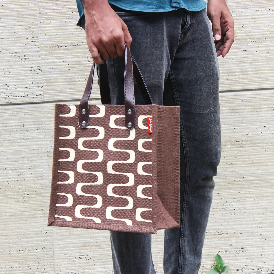 Curvy Lines Jute lunch bag