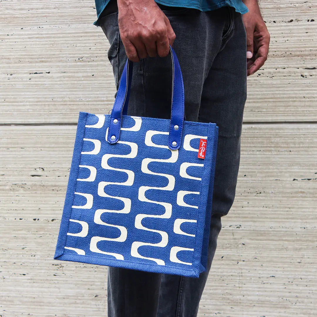 Curvy Lines Jute lunch bag