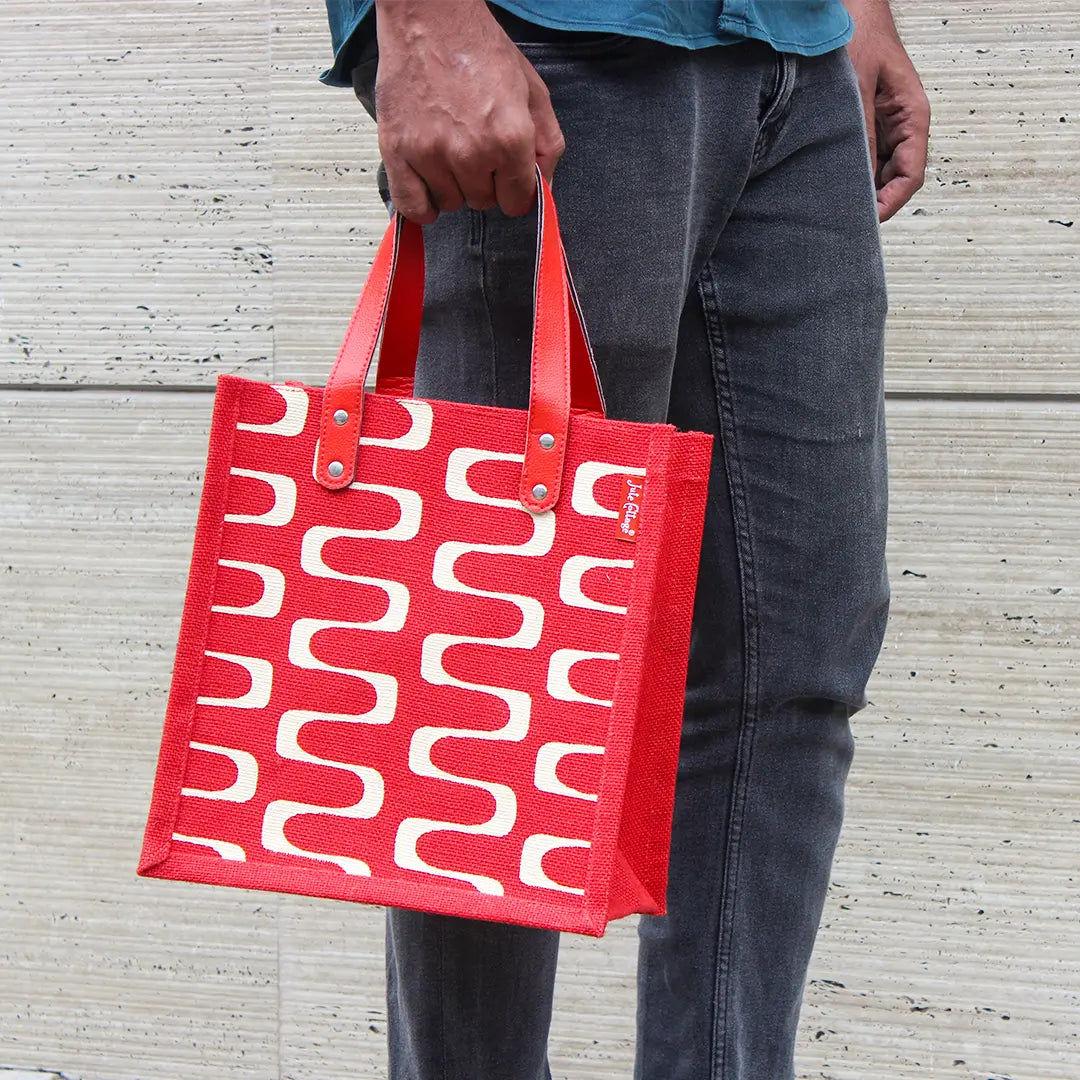 Curvy Lines Jute lunch bag