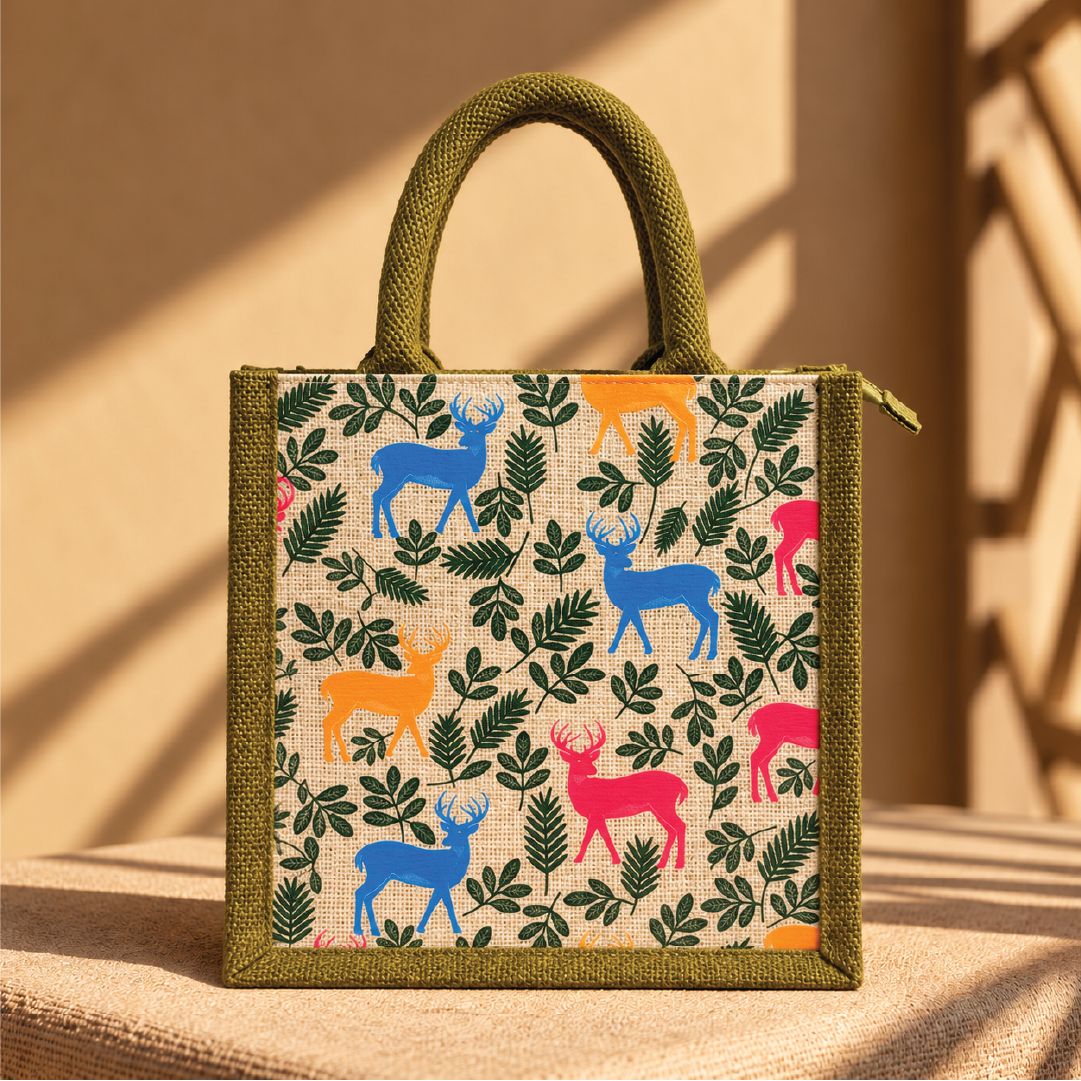 Deer in the Wild Jute Lunch Bag