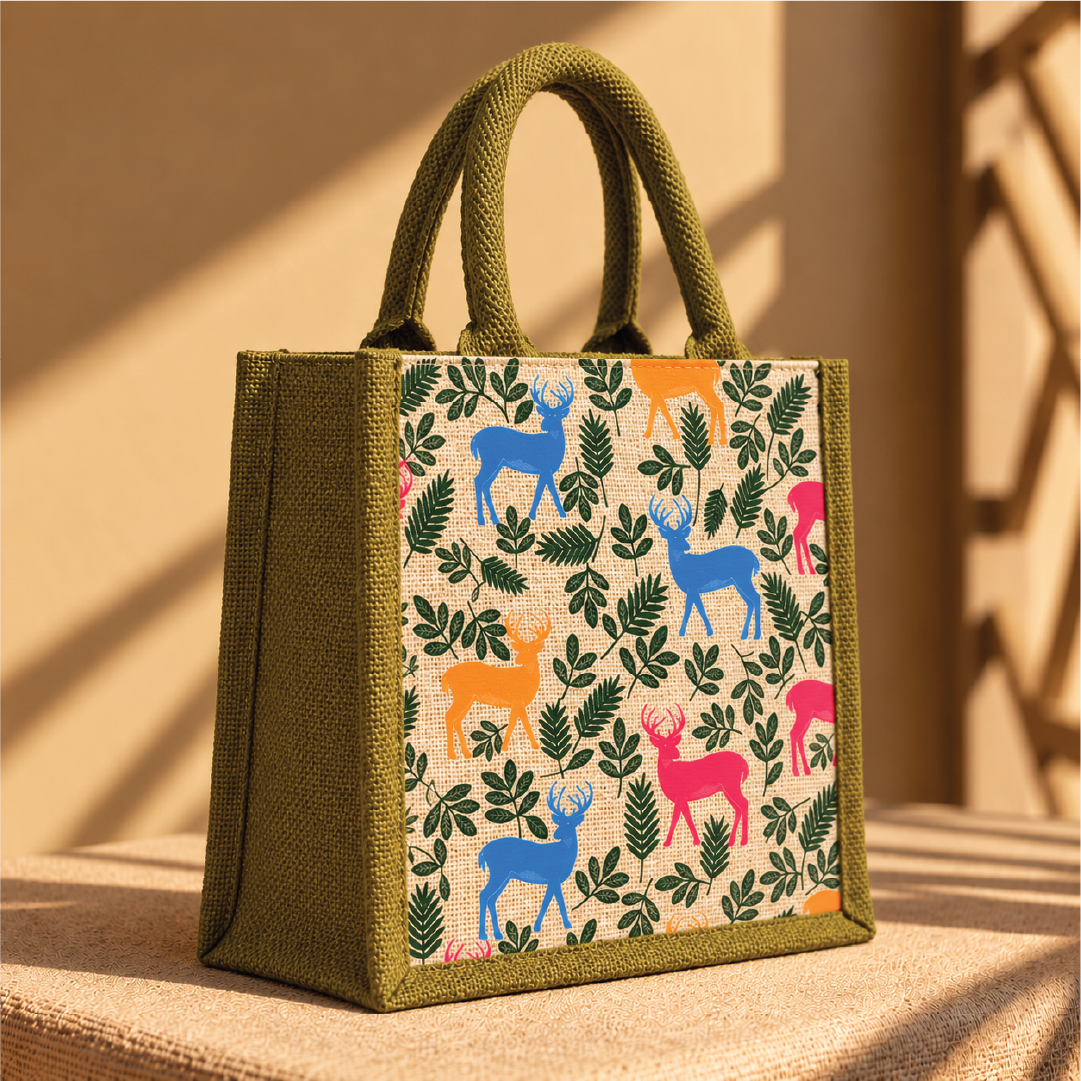 Deer in the Wild Jute Lunch Bag
