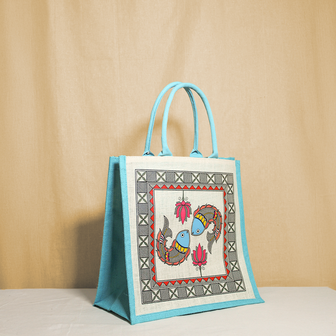 Madhubani fish jute shopping bag