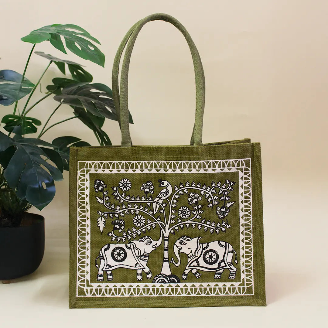 Elephant & Peacock Zipper Shopping Bag