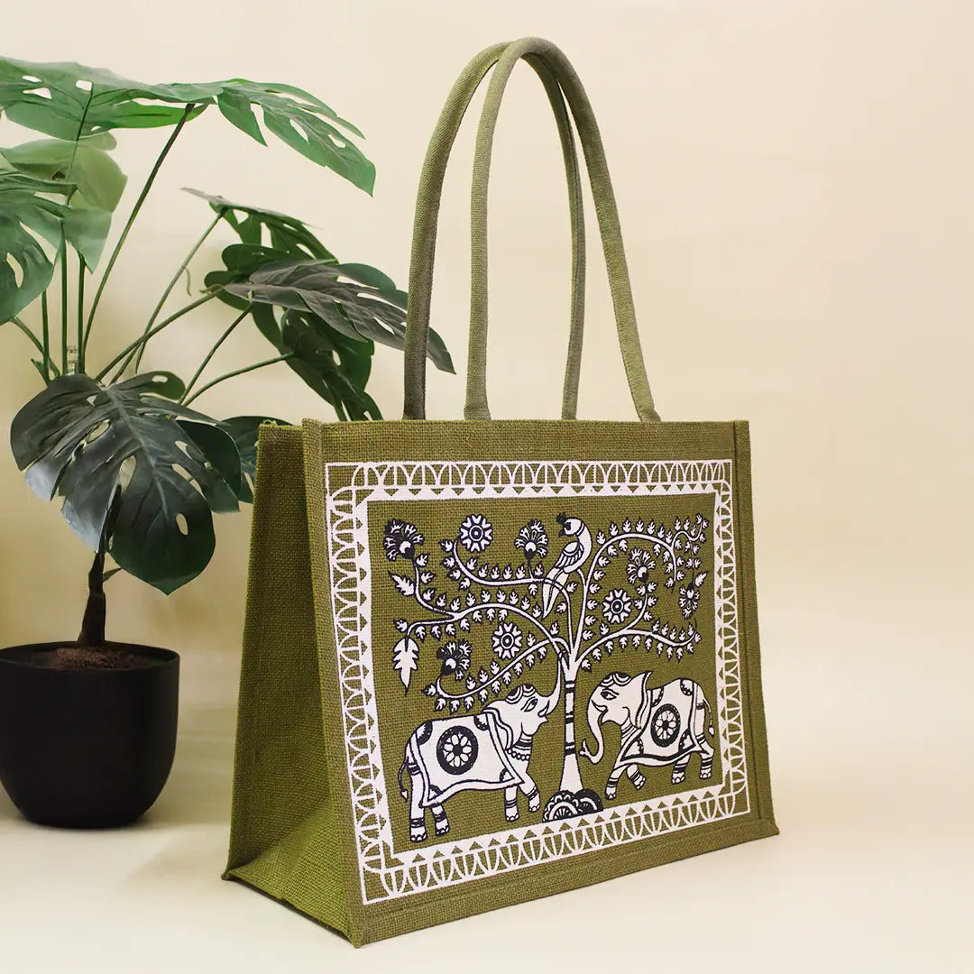 Elephant & Peacock Zipper Shopping Bag