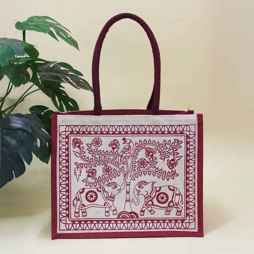 Elephant & Peacock Zipper Shopping Bag