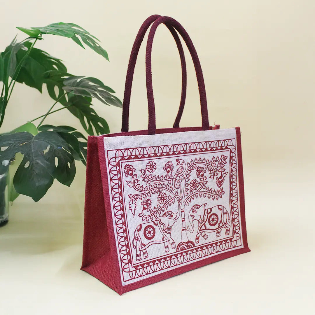Elephant & Peacock Zipper Shopping Bag
