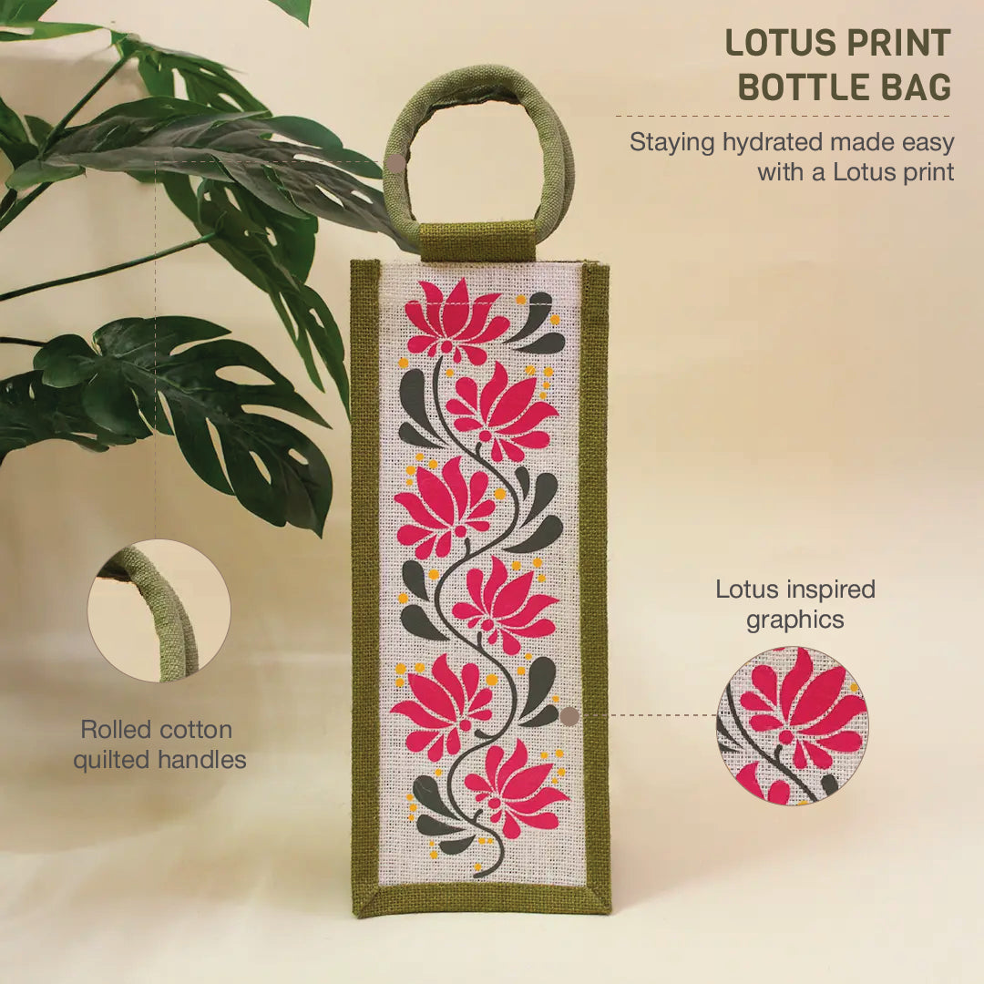Lotus print Bottle bag