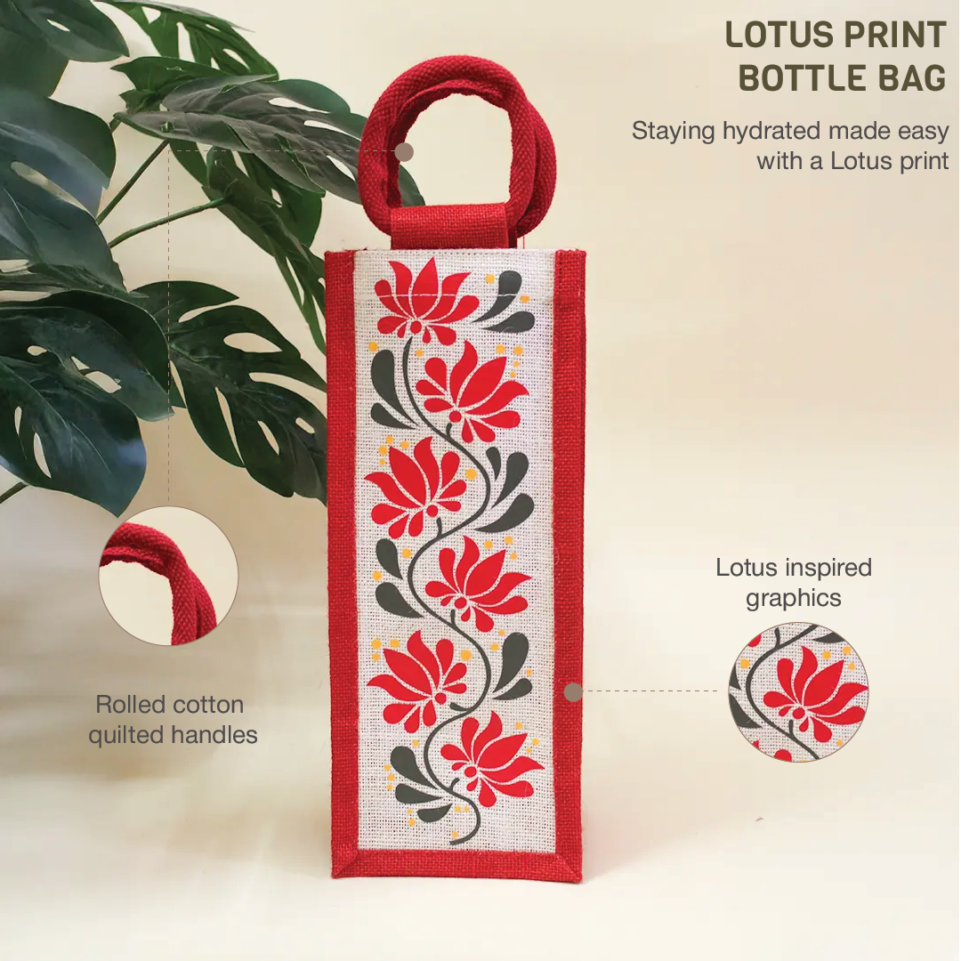Lotus print Bottle bag