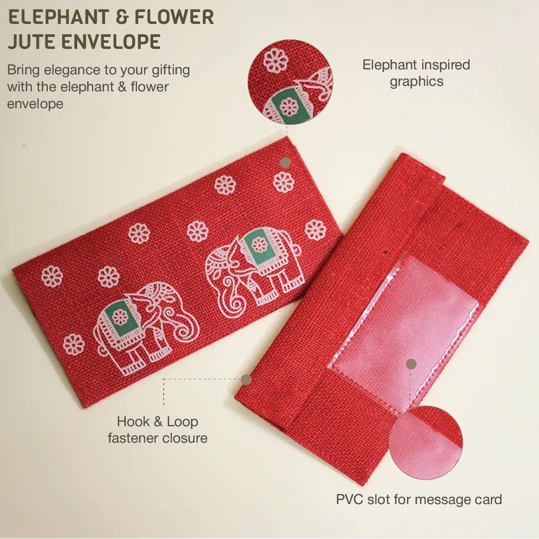 Elephant & Flower Jute Envelope(Pack of 3)