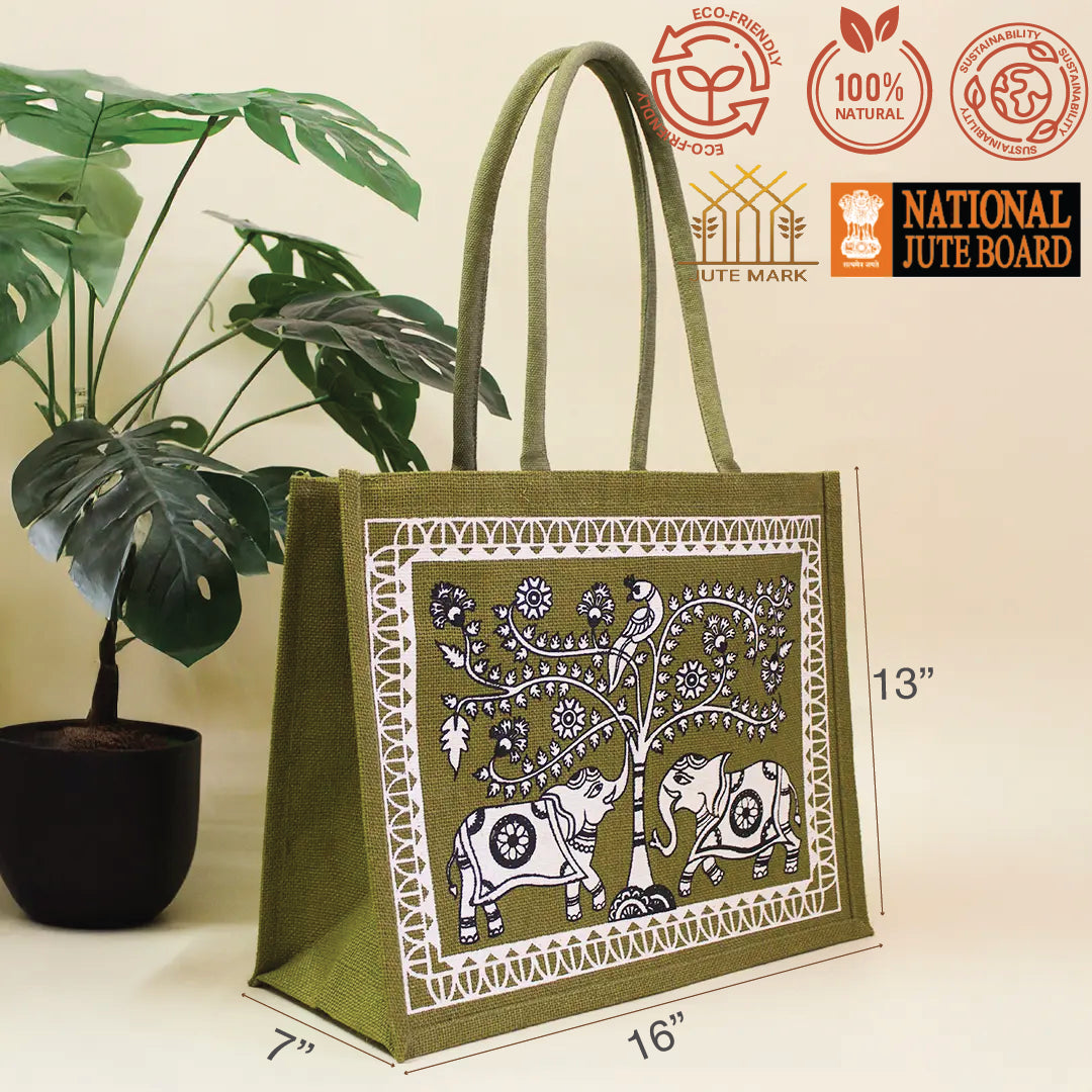 Elephant & Peacock Zipper Shopping Bag