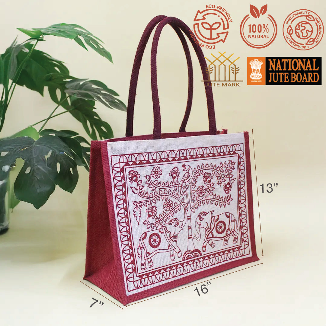 Elephant & Peacock Zipper Shopping Bag