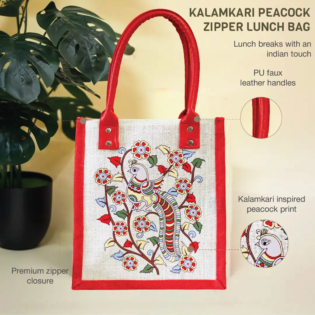 Kalamkari Peacock Print Lunch bag