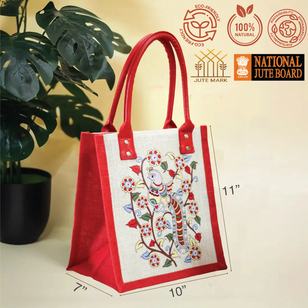 Kalamkari Peacock Print Lunch bag