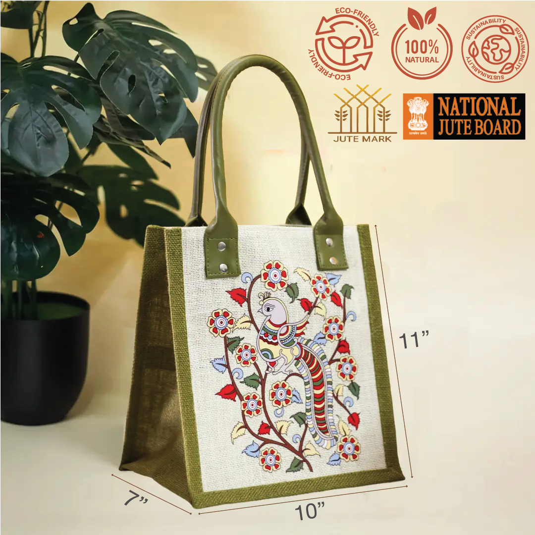 Kalamkari Peacock Print Lunch bag