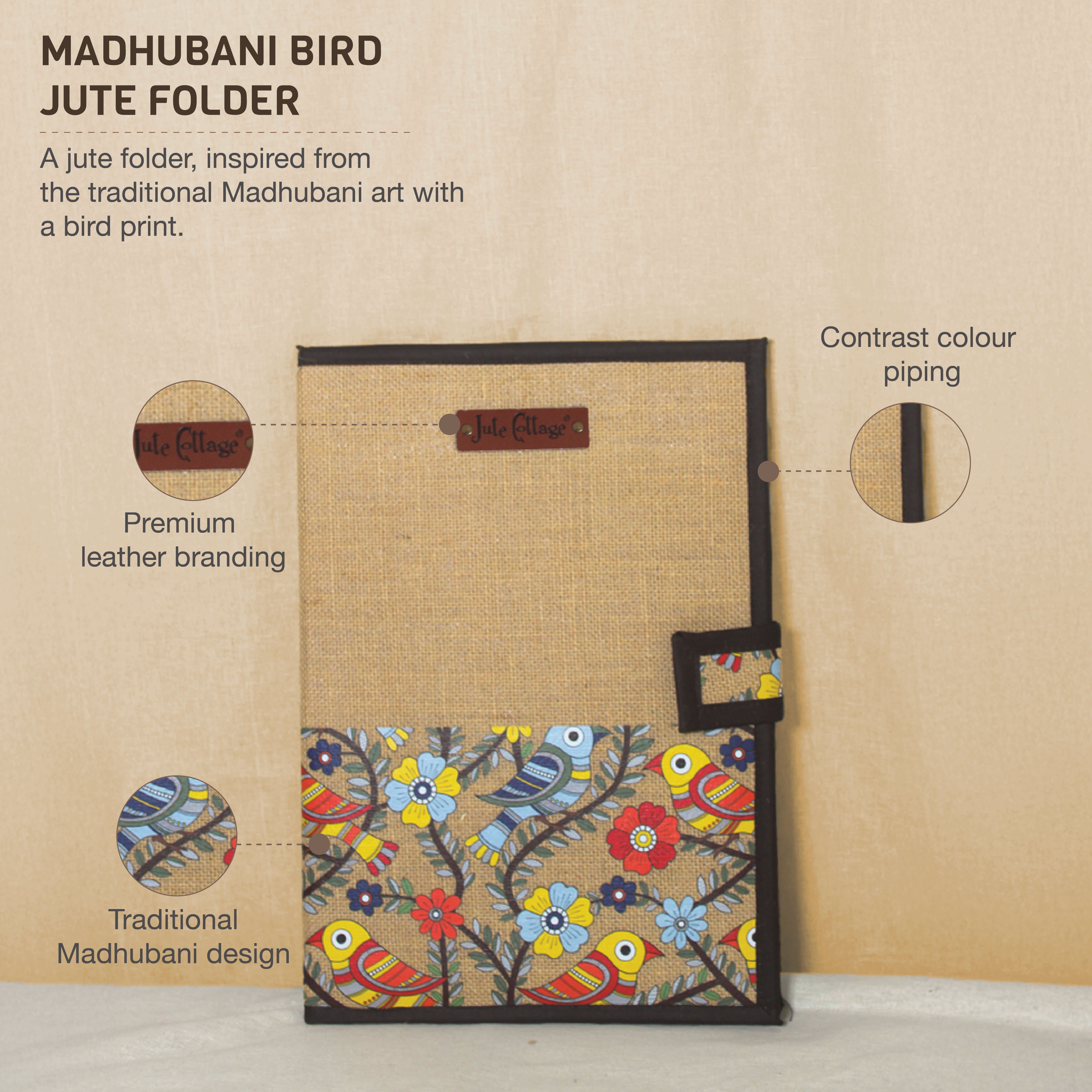 Madhubani Bird Jute Folder