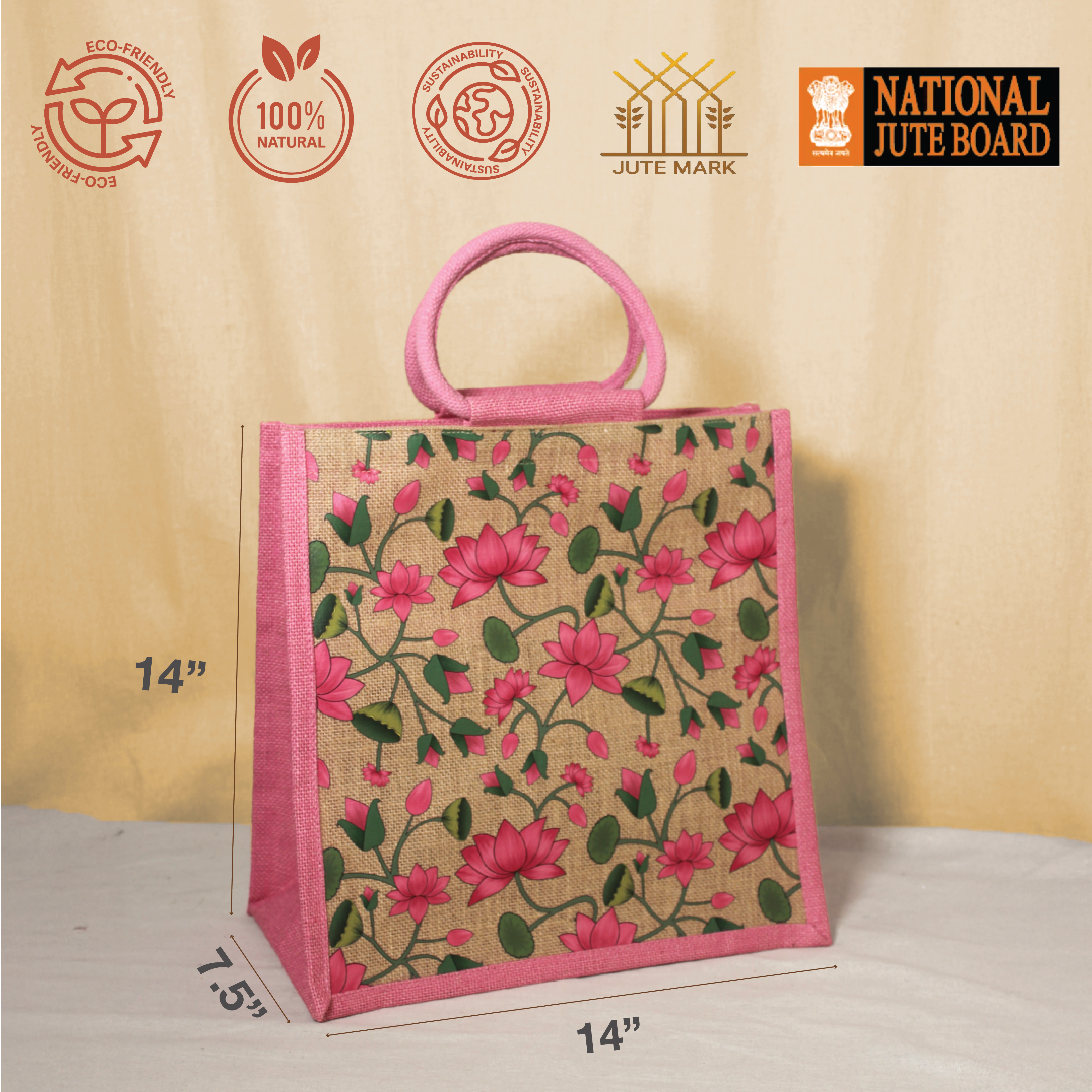 Pichwai Lotus Jute Shopping Bag