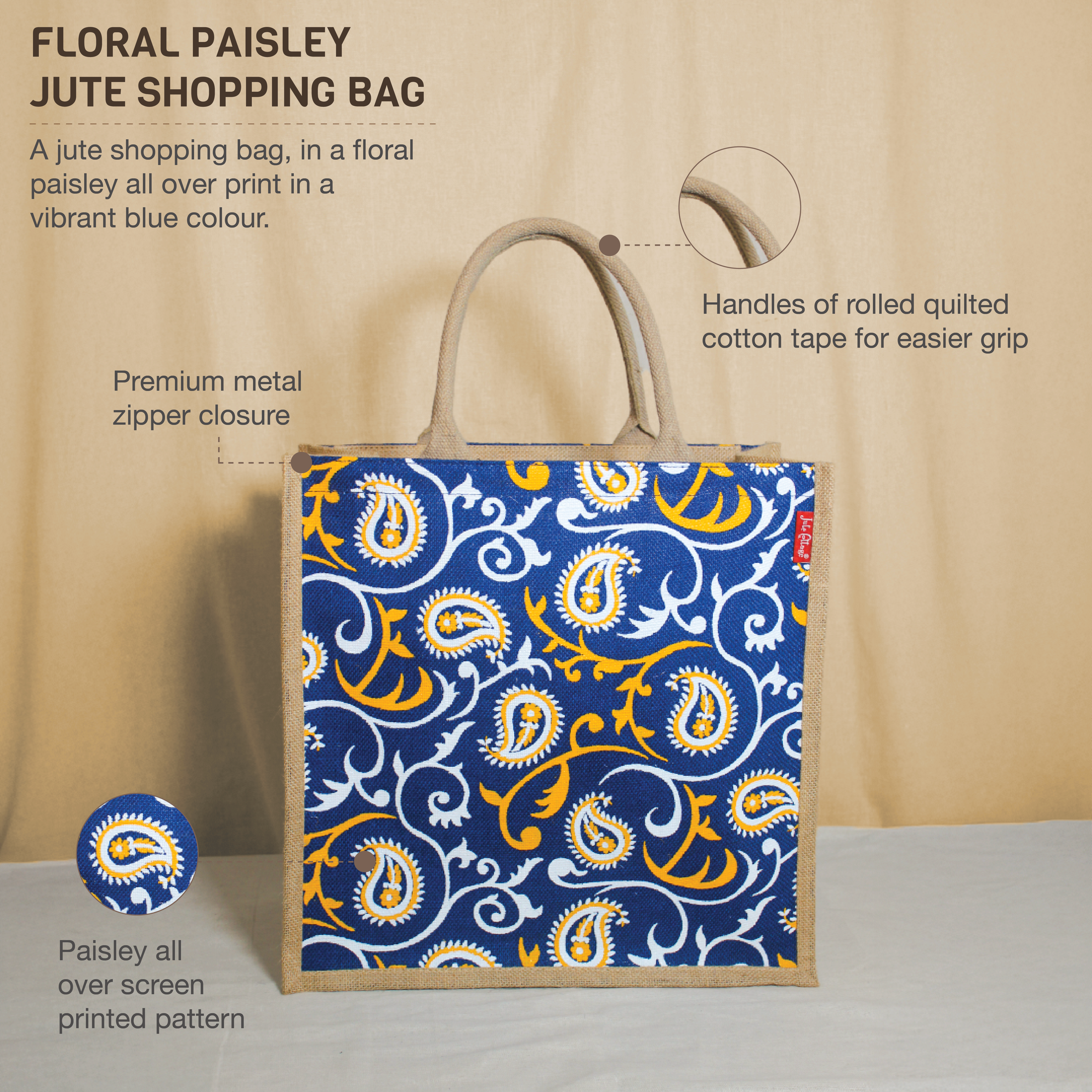 Floral Paisley jute shopping bag