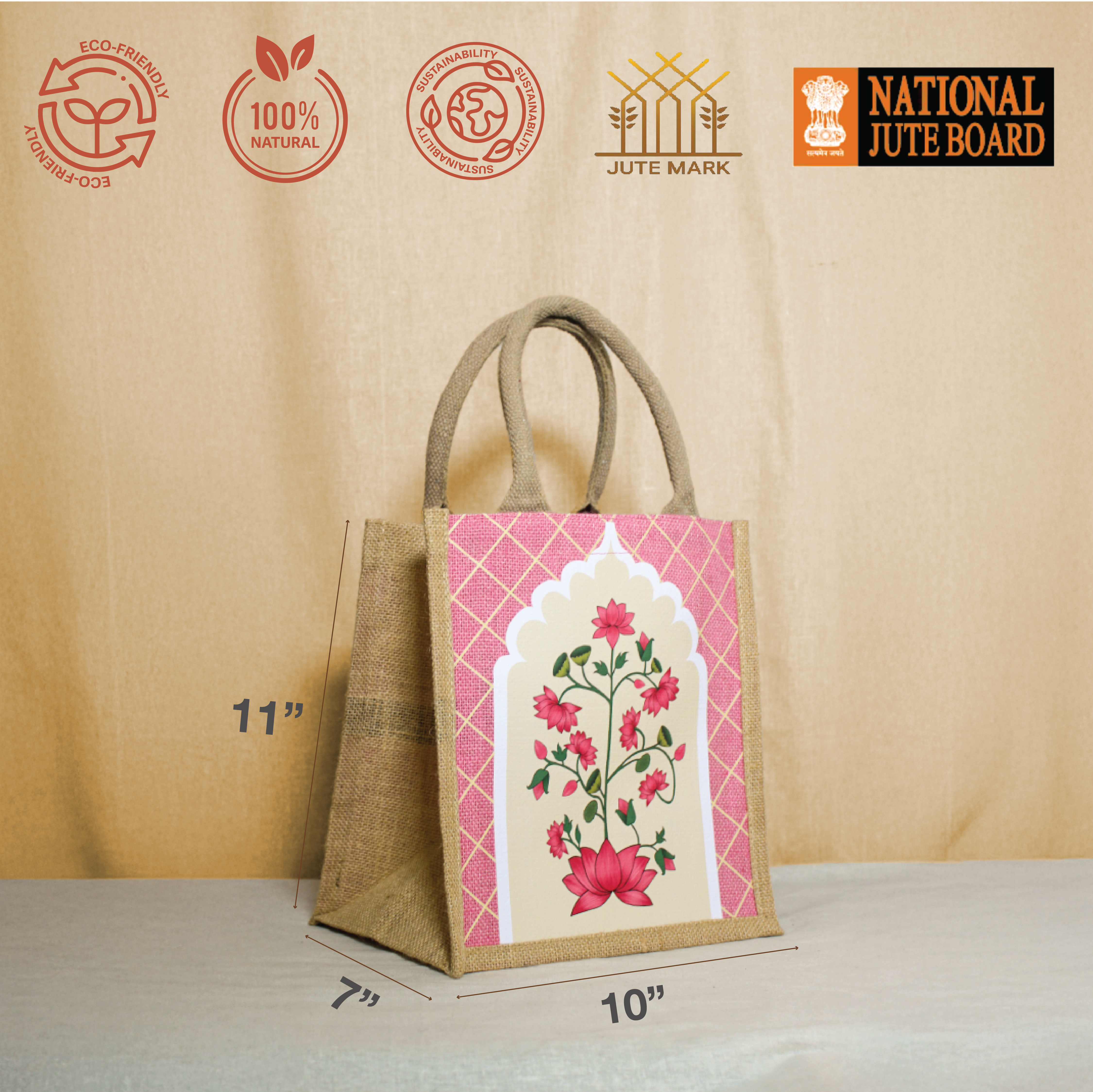 Pichwai Lotus Jharokha Jute Lunch bag
