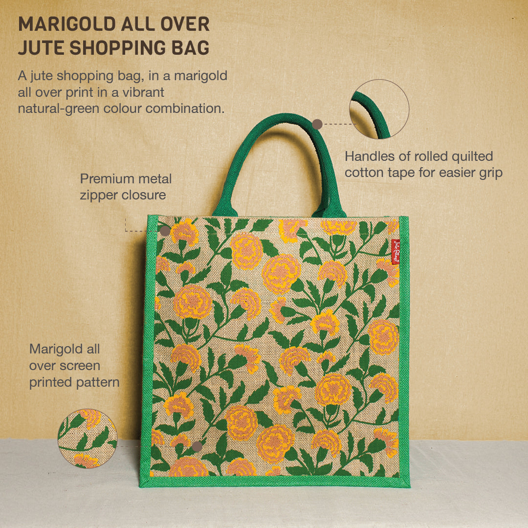 Marigold all over Jute shopping bag