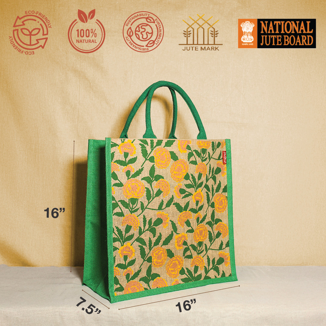 Marigold all over Jute shopping bag