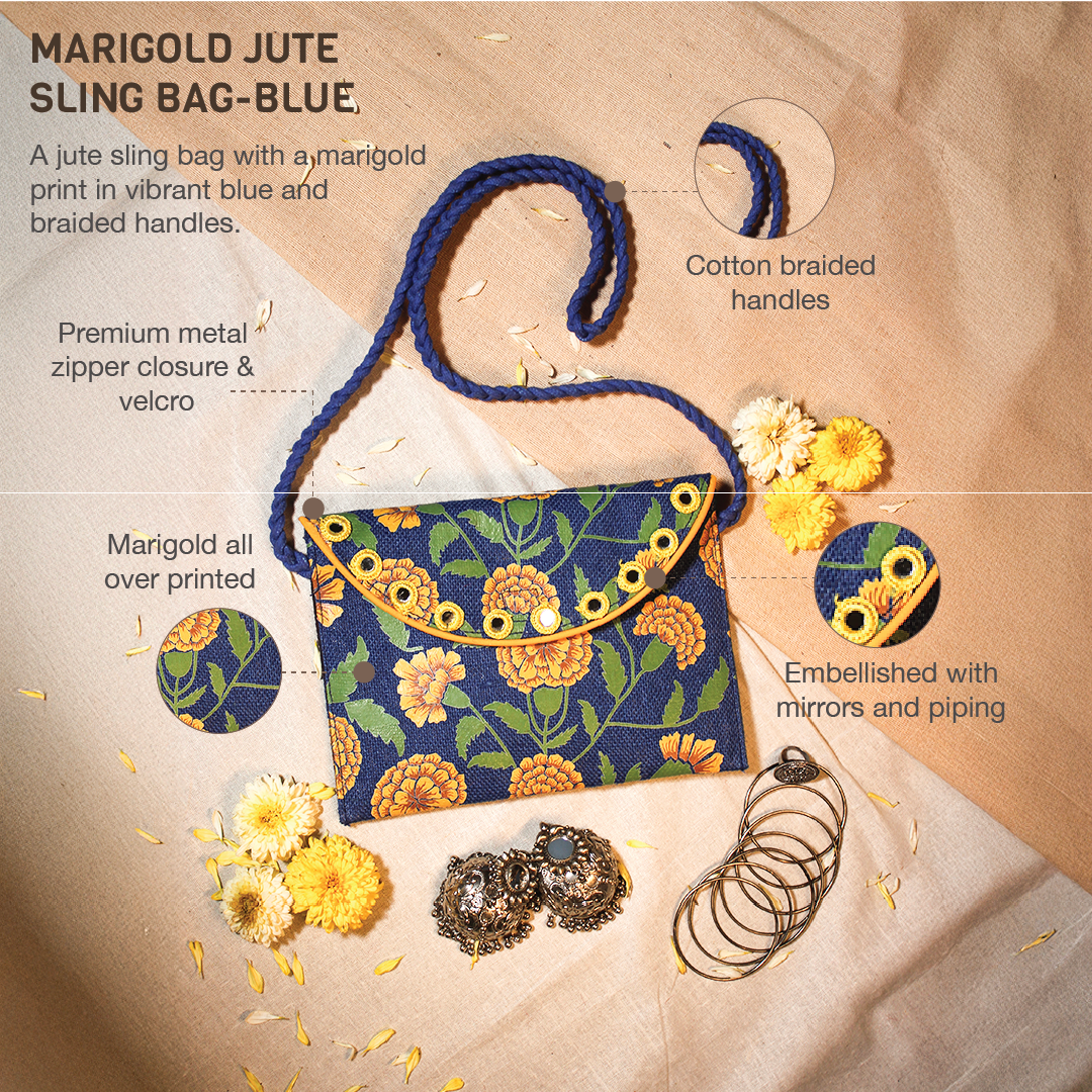Marigold Jute sling bag-Blue