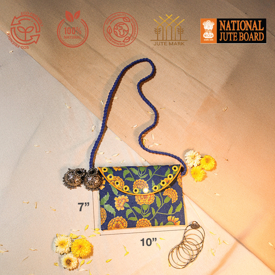 Marigold Jute sling bag-Blue