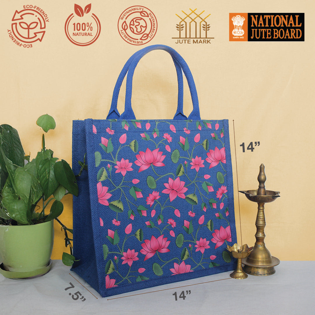 Pichwai Lotus Jute Shopping Bag