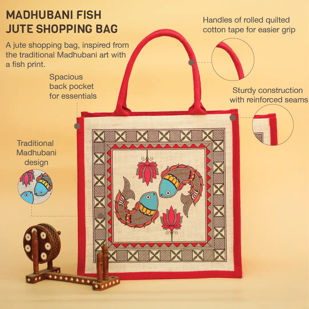 Madhubani fish jute shopping bag