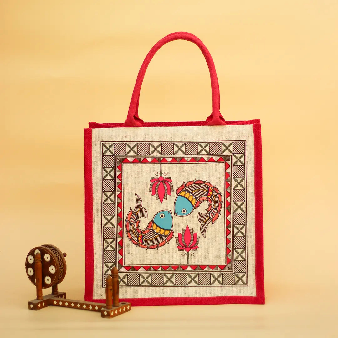 Madhubani fish jute shopping bag