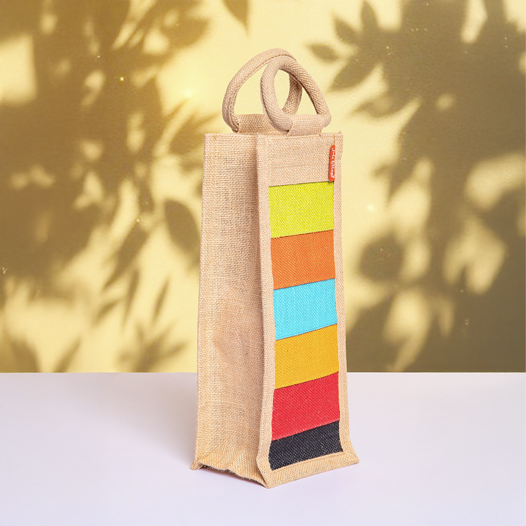 Multicolor Patchwork Jute Bottle Bag