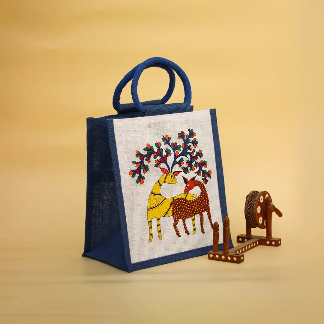 Gond Deer Jute Lunch bag