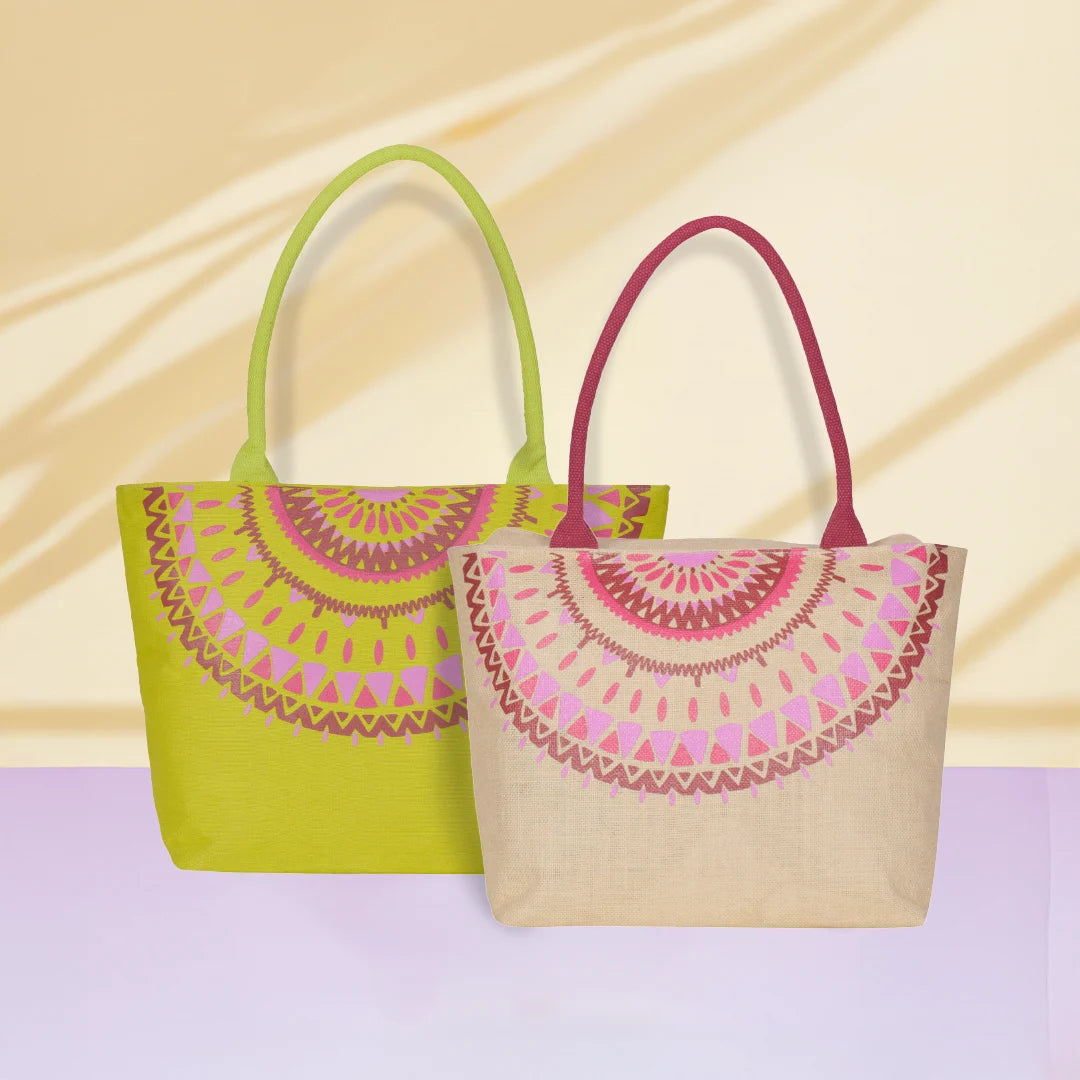 Combo of Mandala Neck print Handbag(Green and Natural)