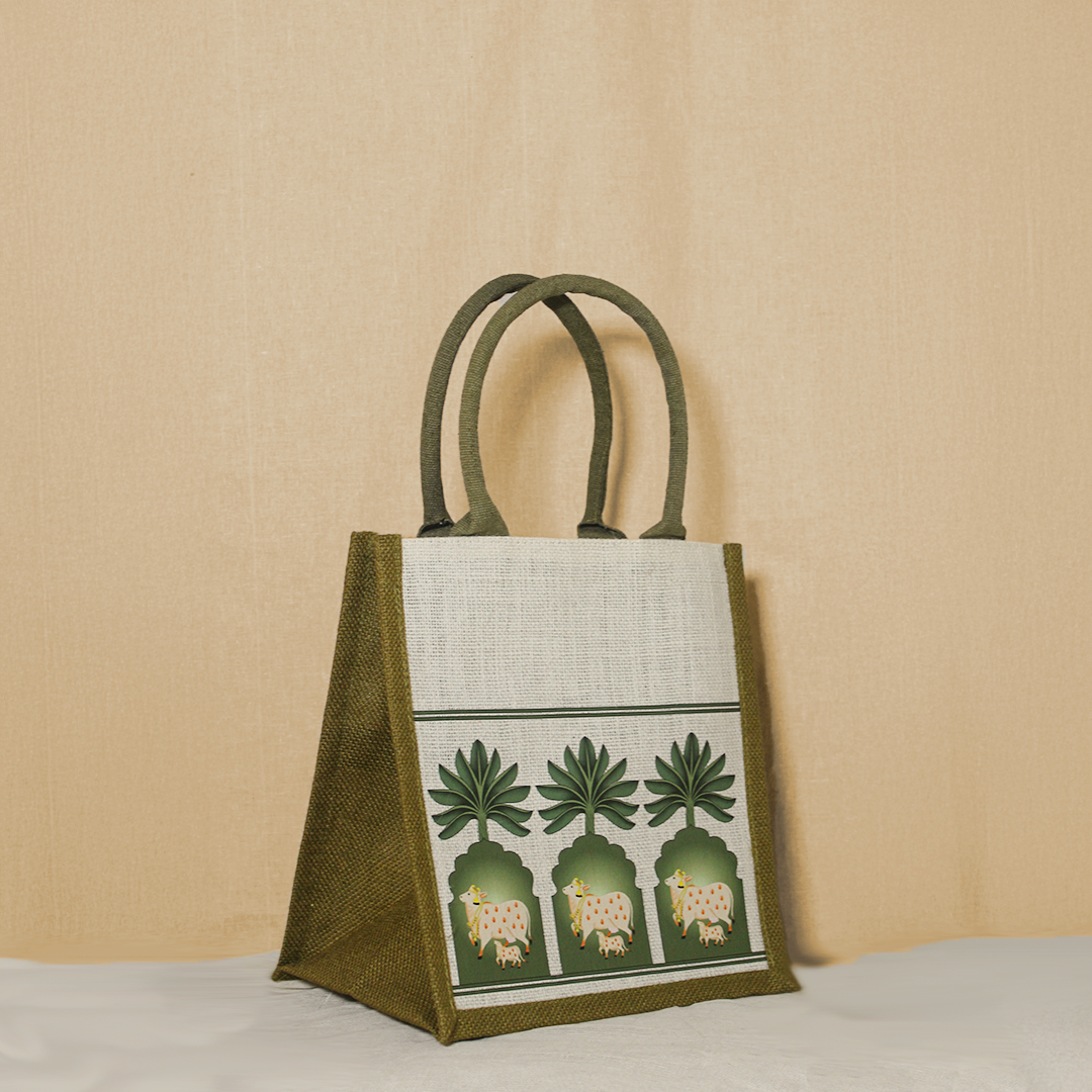Pichwai Tree Jharokha Jute lunch bag