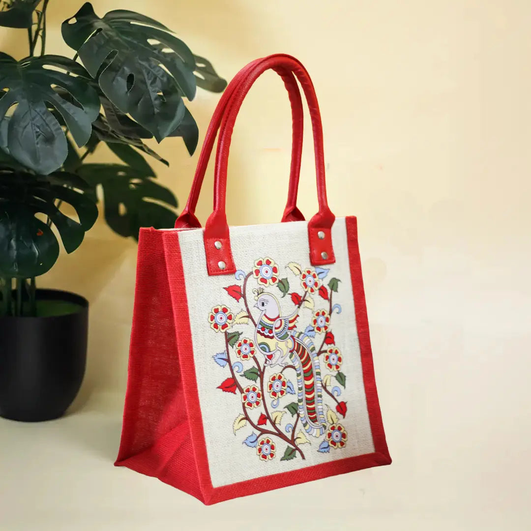 Kalamkari Peacock Print Lunch bag