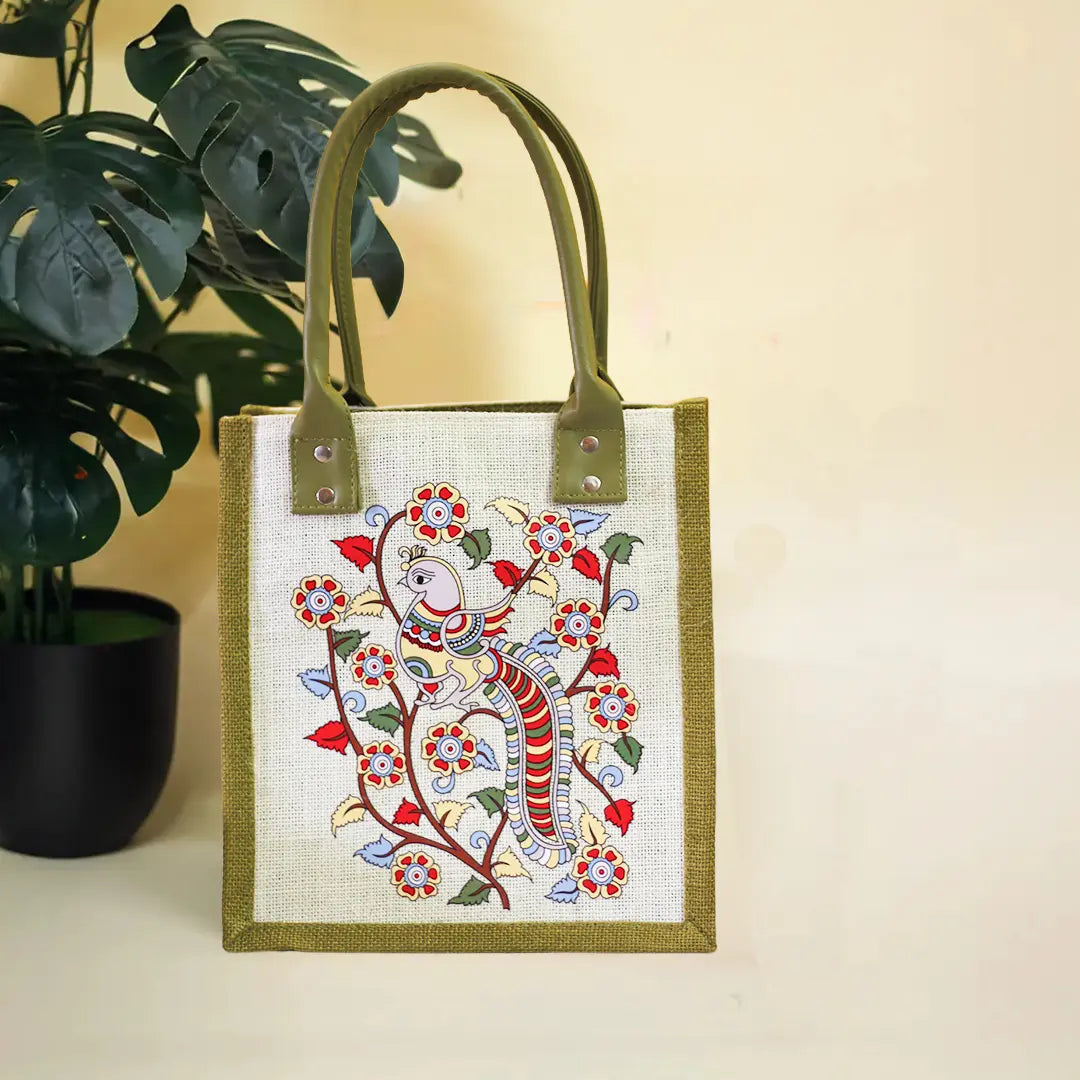 Kalamkari Peacock Print Lunch bag