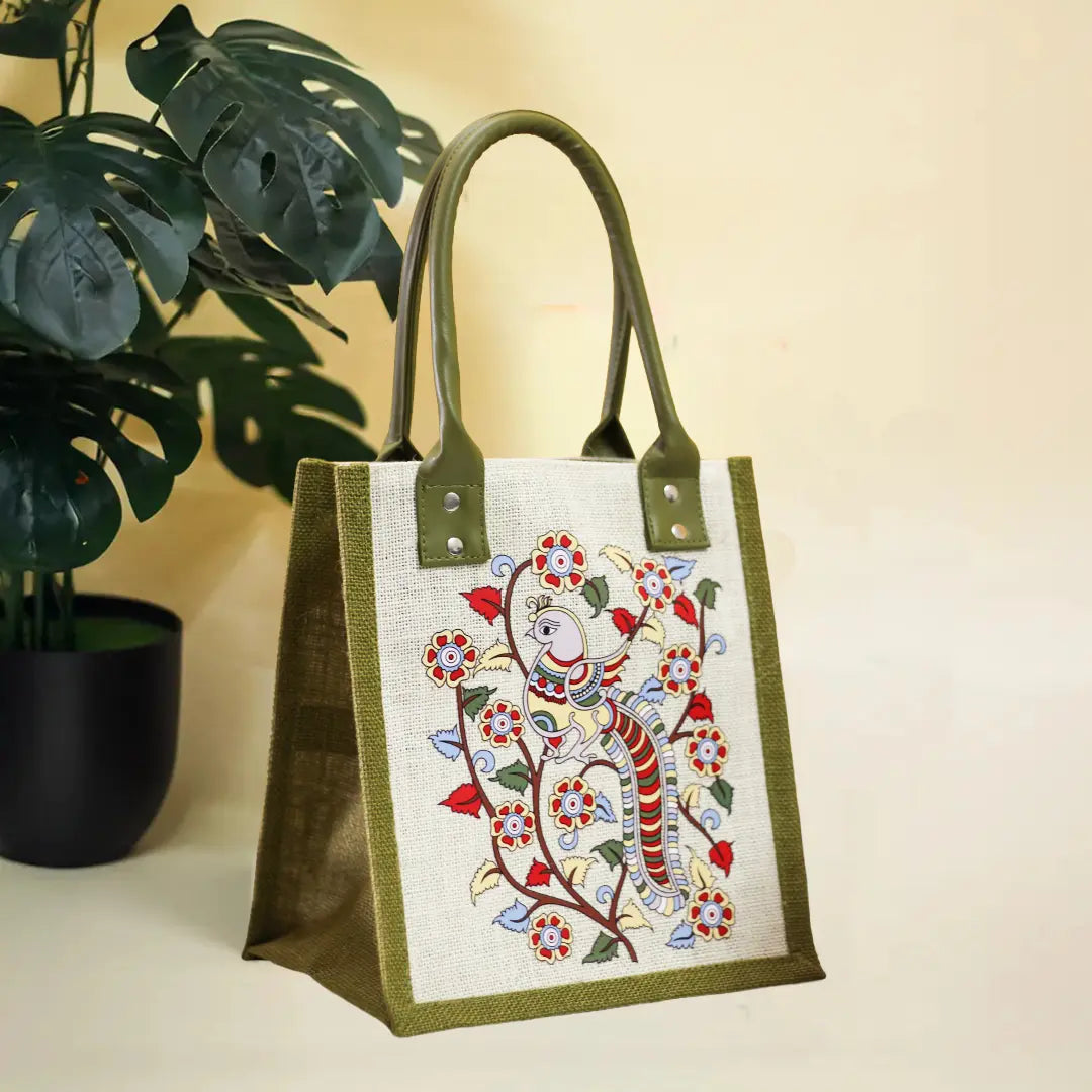 Kalamkari Peacock Print Lunch bag