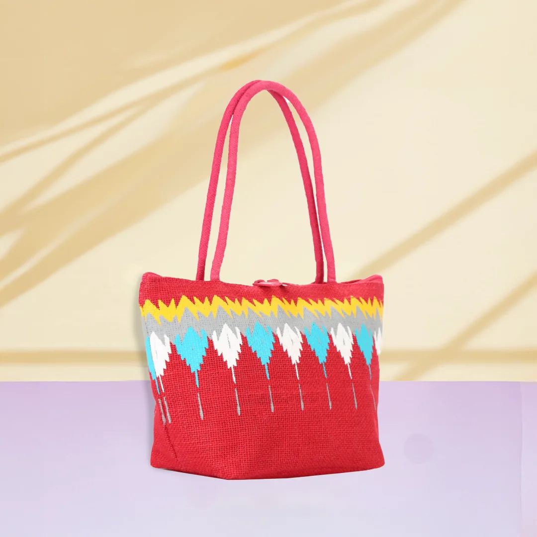Ikkat print Mini Wristlet jute bag(D-lock)