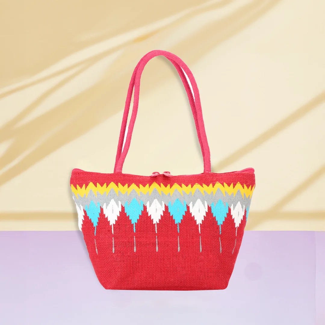 Ikkat print Mini Wristlet jute bag(D-lock)