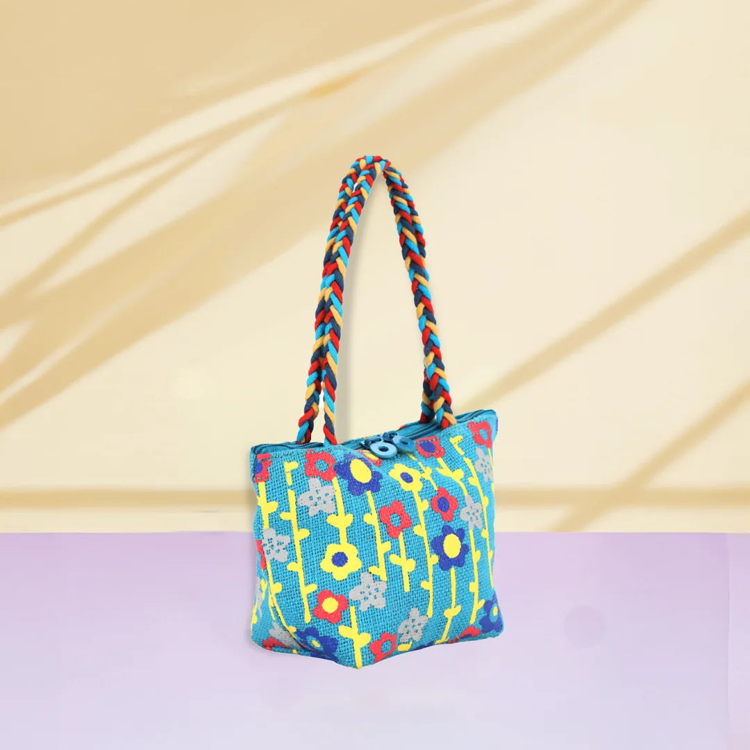 Flower Mini Wristlet jute bag(D-lock)