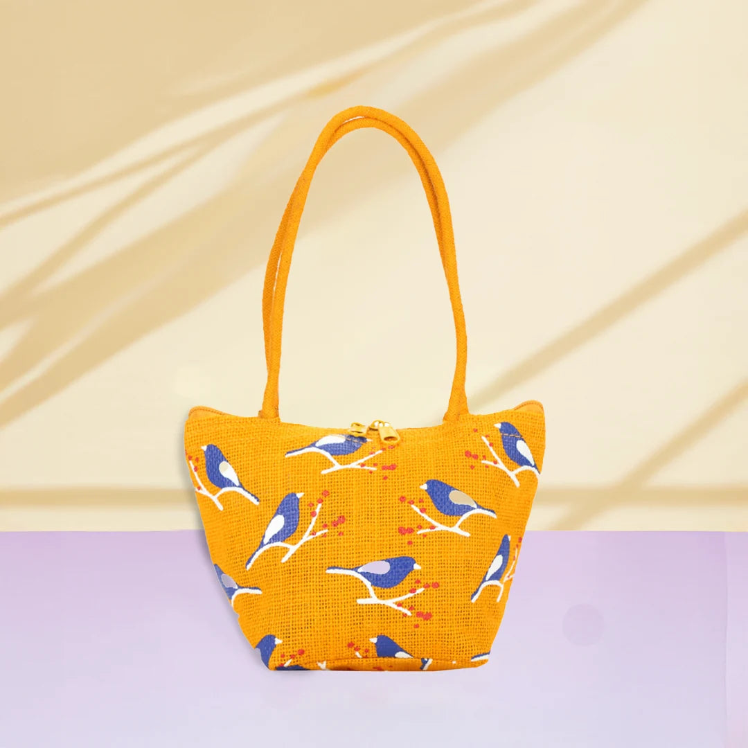 Bird print Mini Wristlet jute bag(D-lock)
