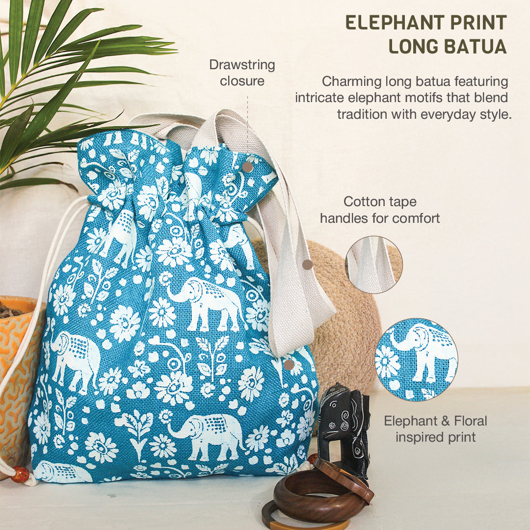 Elephant Print Jute Potli style bag