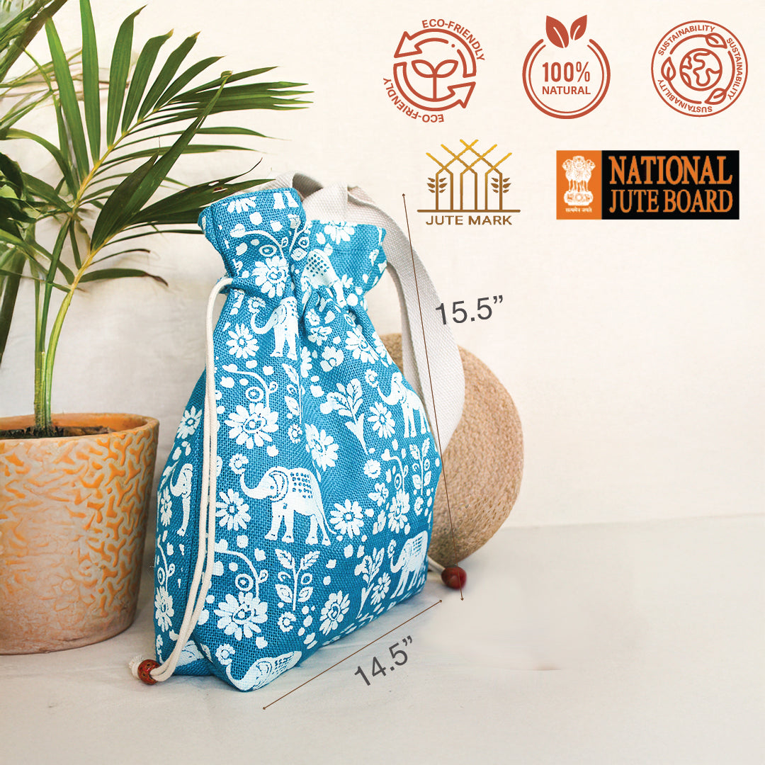 Elephant Print Jute Potli style bag