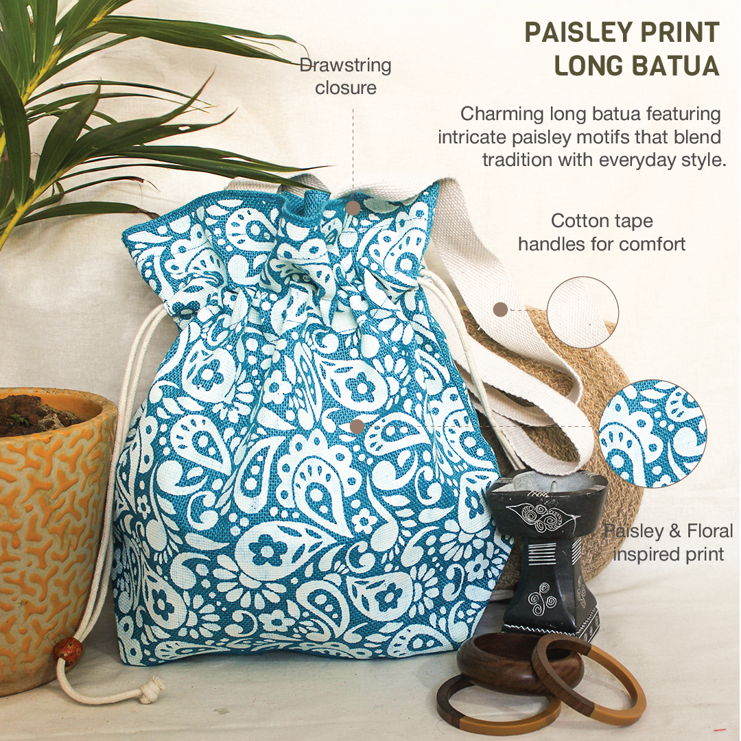 Paisley print Jute Potli style bag