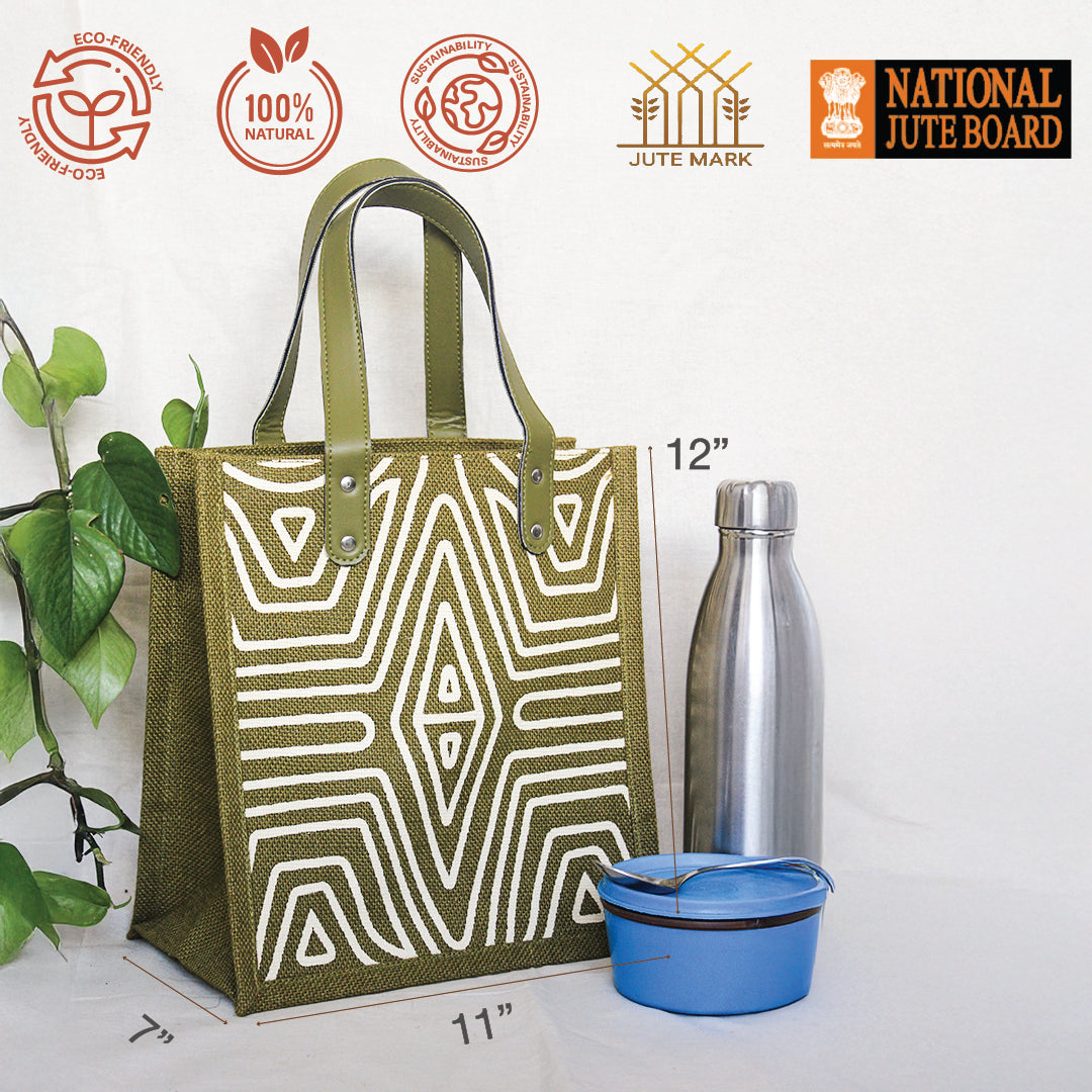 Geometric Lines Jute Lunch bag