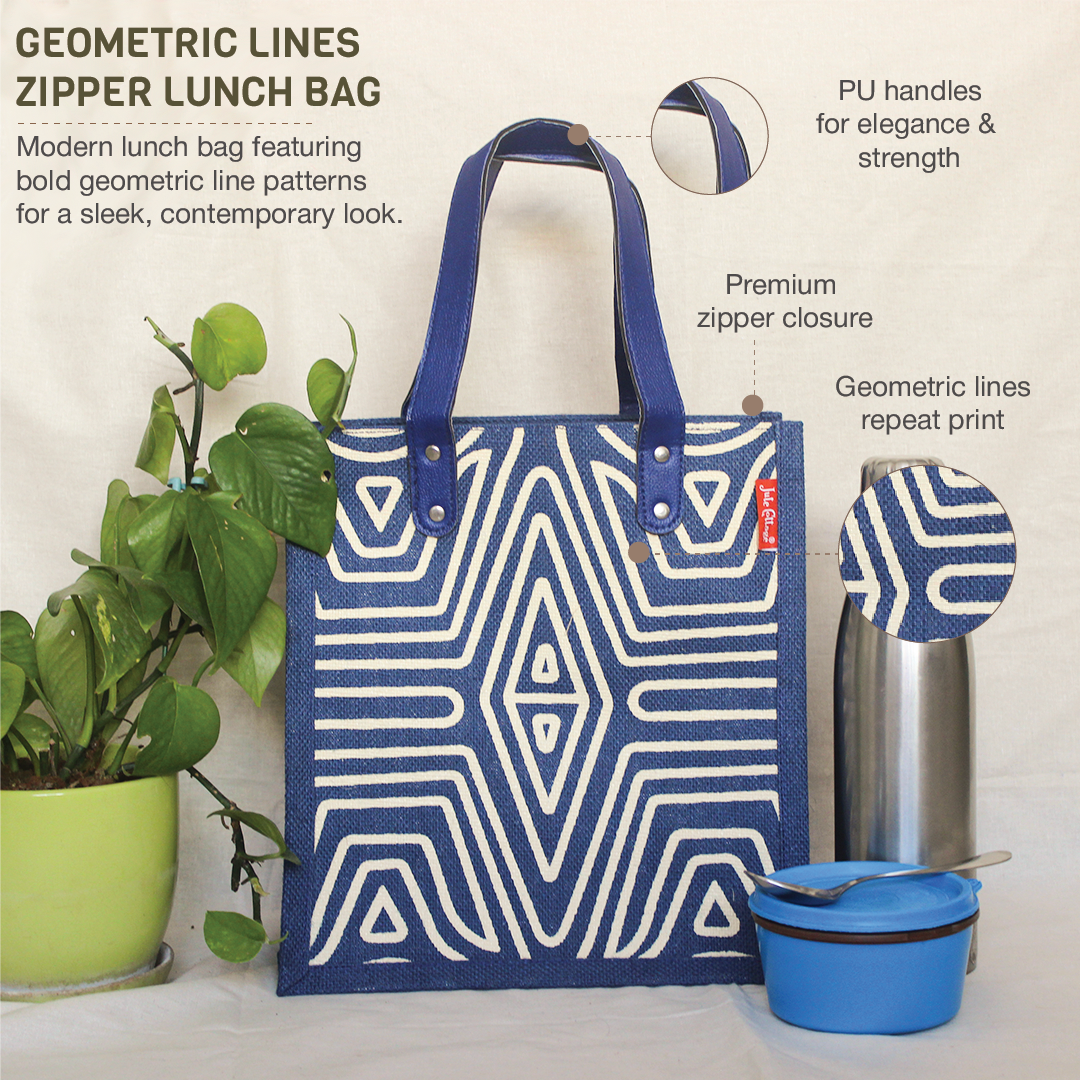 Geometric Lines Jute Lunch bag