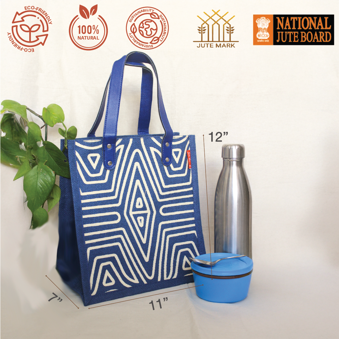 Geometric Lines Jute Lunch bag