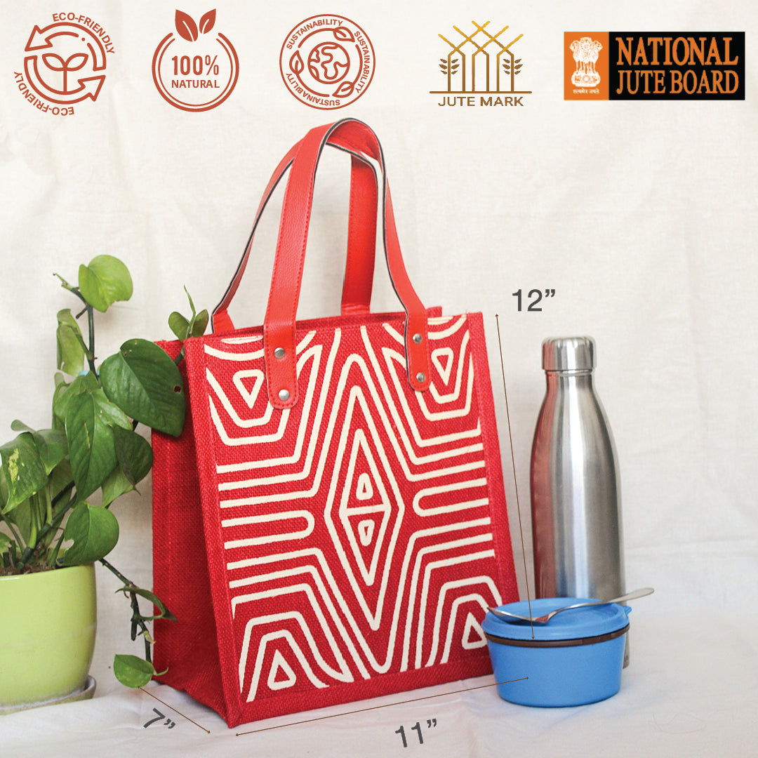 Geometric Lines Jute Lunch bag
