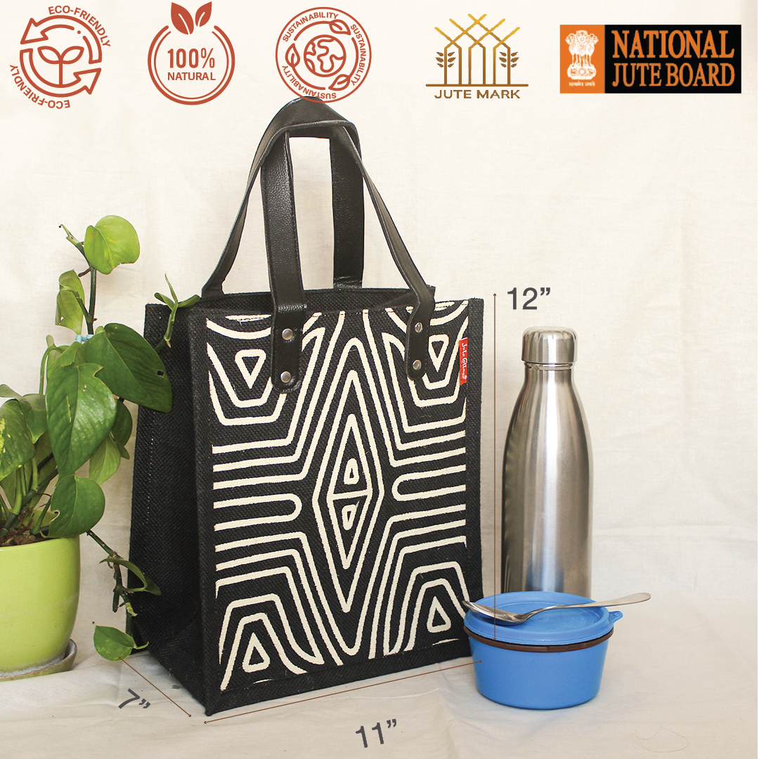Geometric Lines Jute Lunch bag